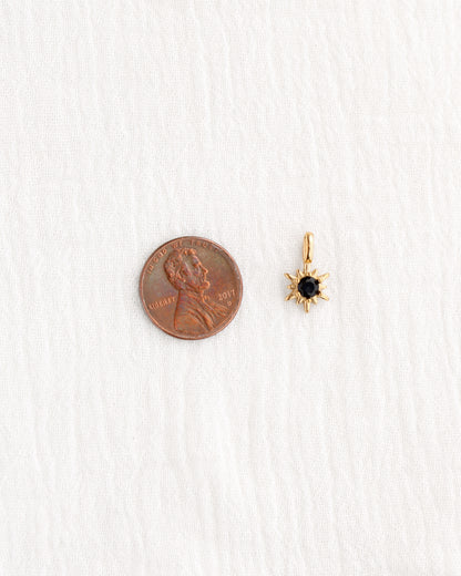 15mm Black Zircon Sunburst PVD Charm, CH369