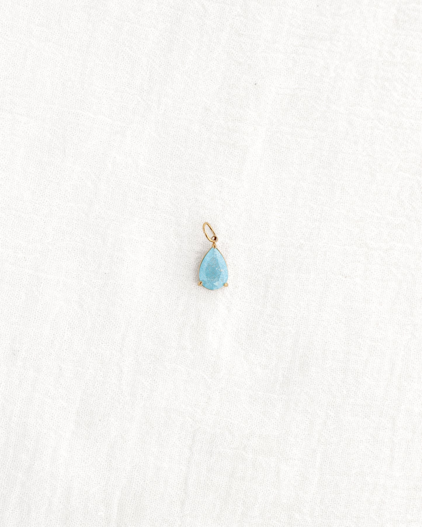 15mm Blue Zircon Teardrop PVD Charm, CH373