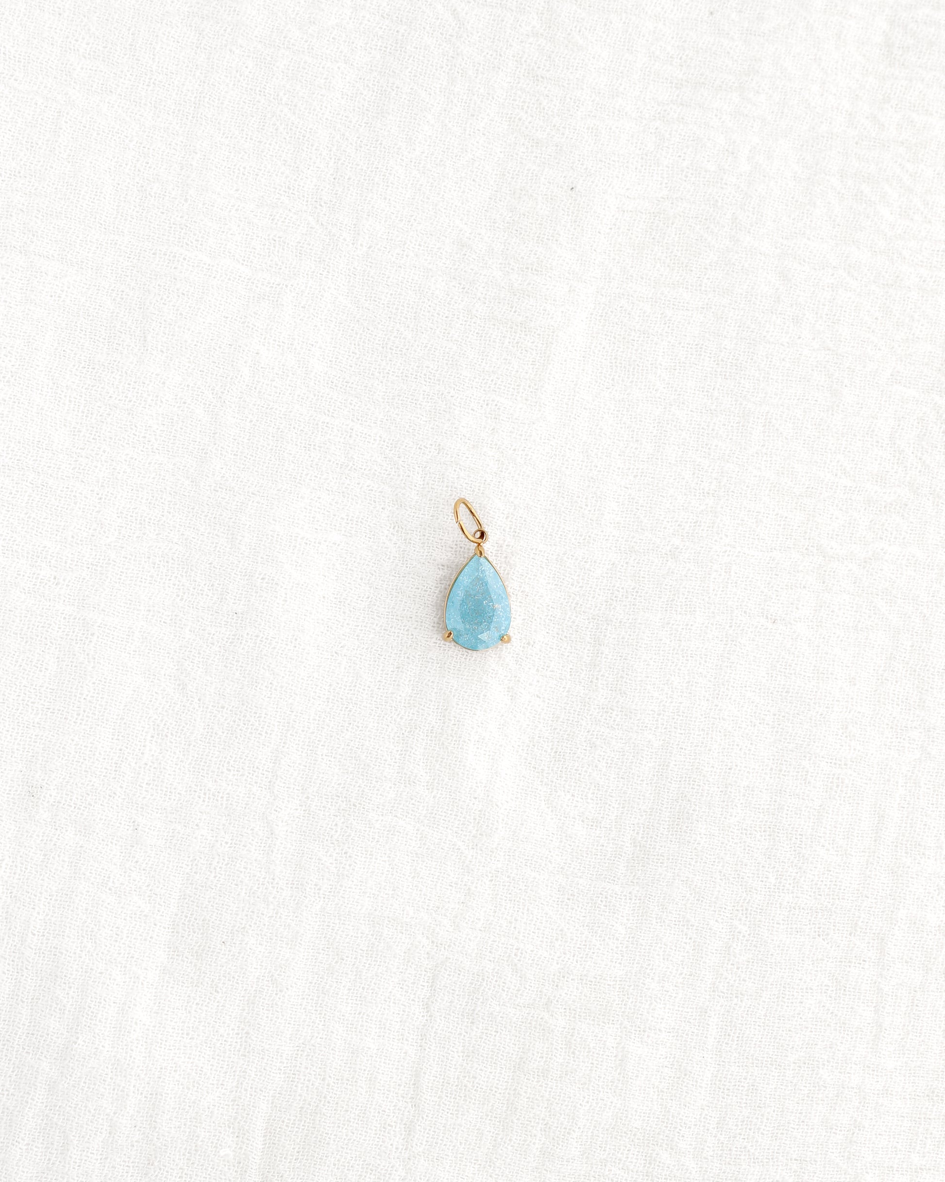 15mm Blue Zircon Teardrop PVD Charm, CH373