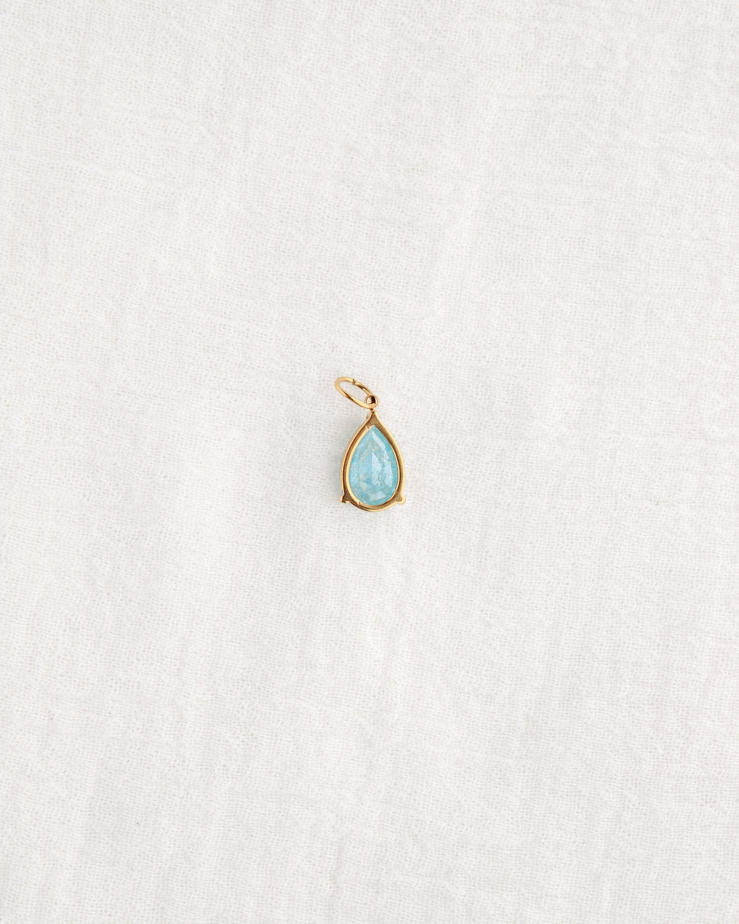 15mm Blue Zircon Teardrop PVD Charm, CH373