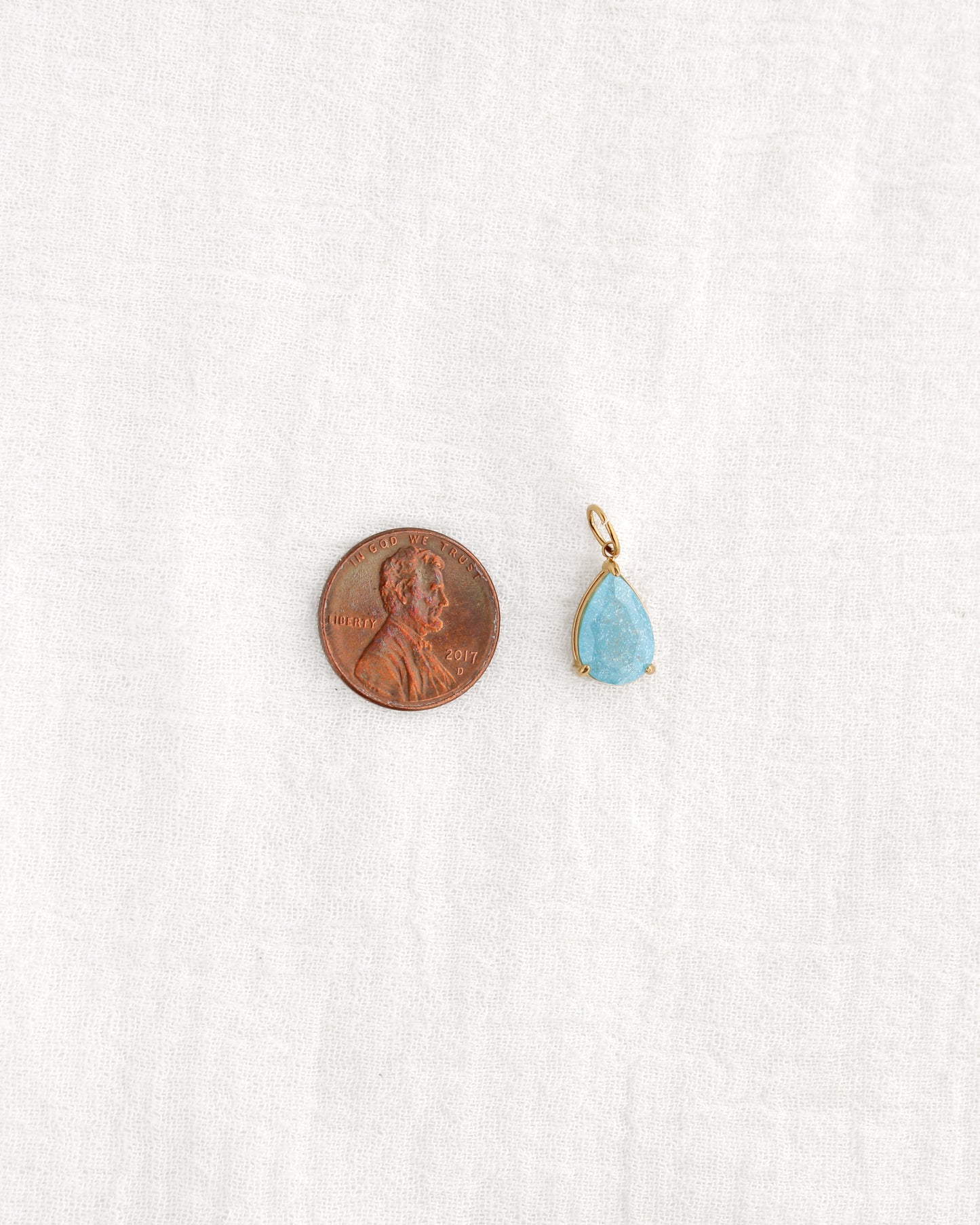 15mm Blue Zircon Teardrop PVD Charm, CH373