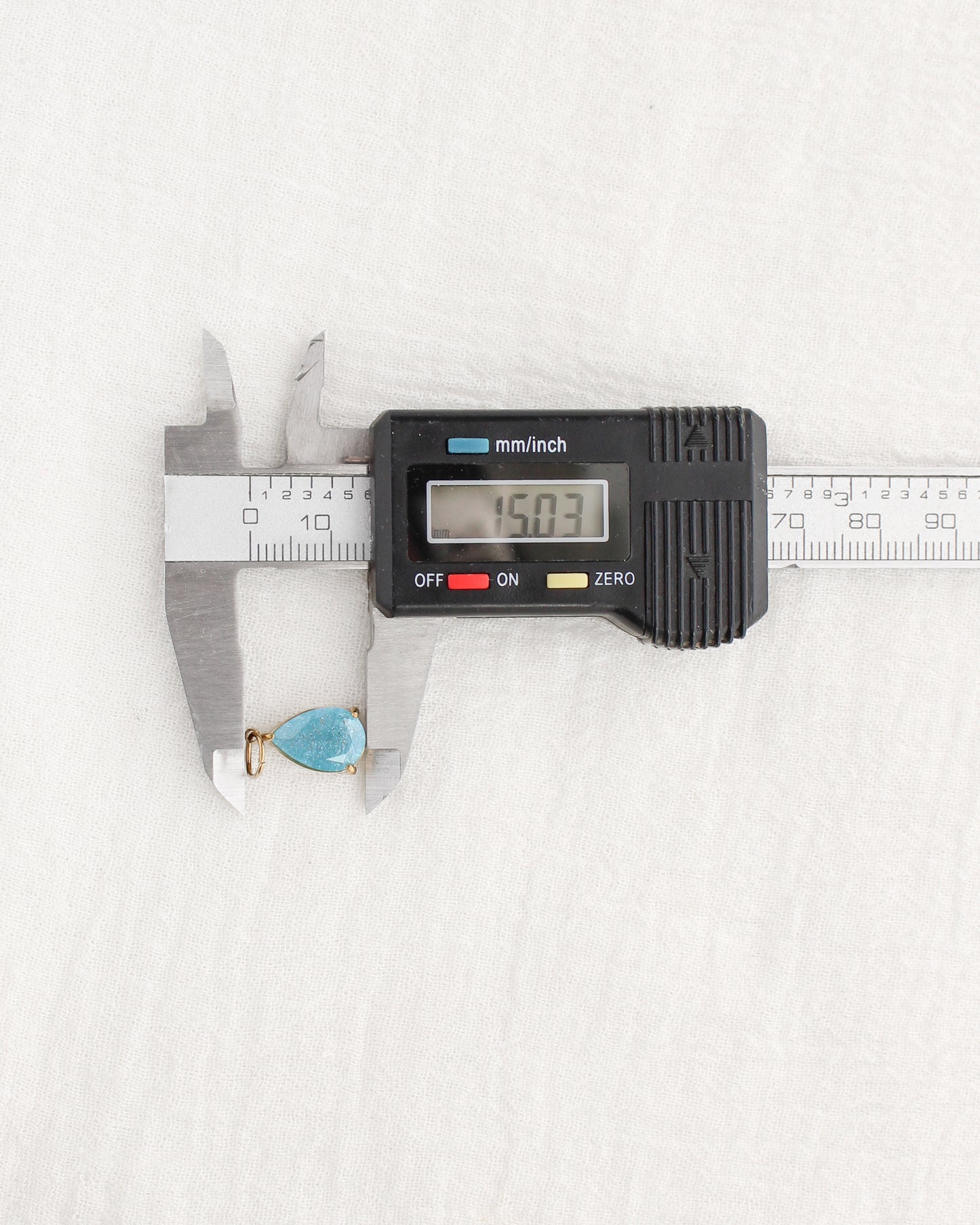 15mm Blue Zircon Teardrop PVD Charm, CH373