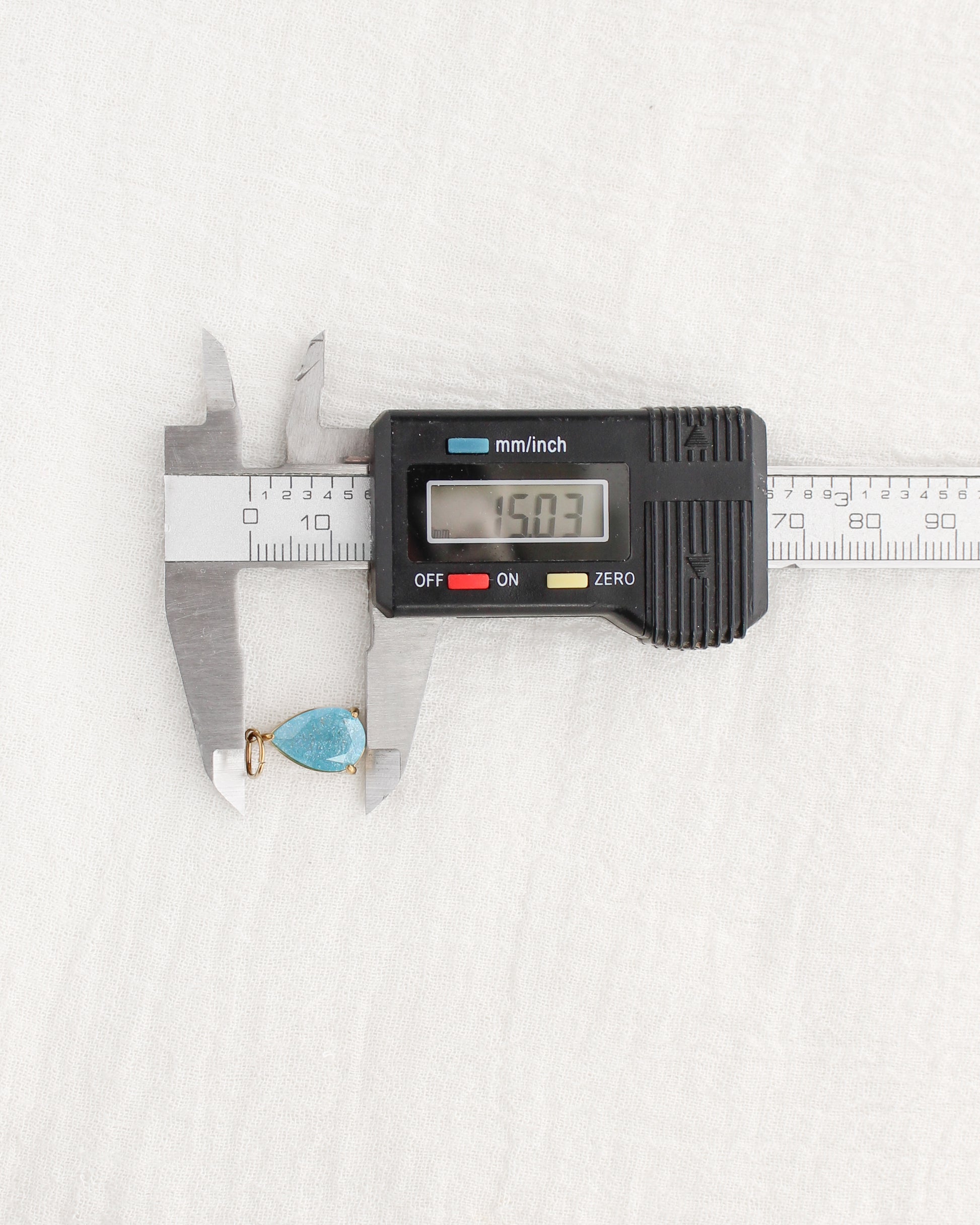 15mm Blue Zircon Teardrop PVD Charm, CH373