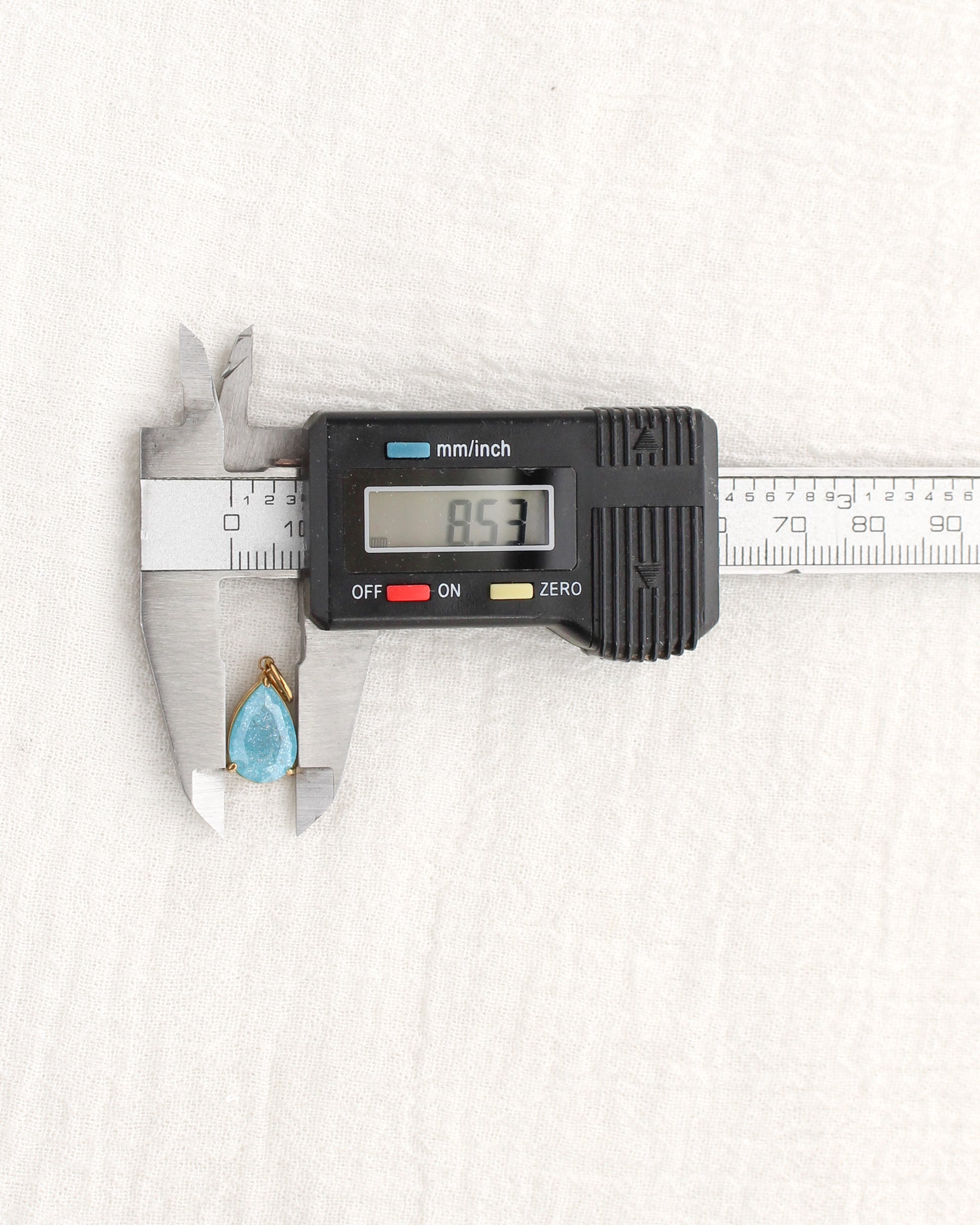 15mm Blue Zircon Teardrop PVD Charm, CH373