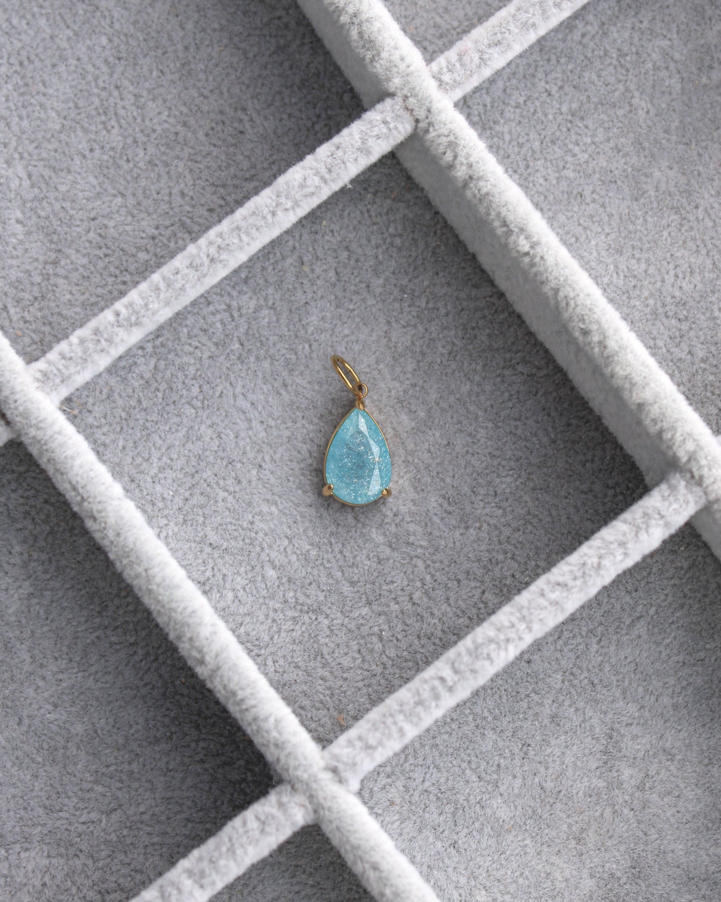 15mm Blue Zircon Teardrop PVD Charm, CH373