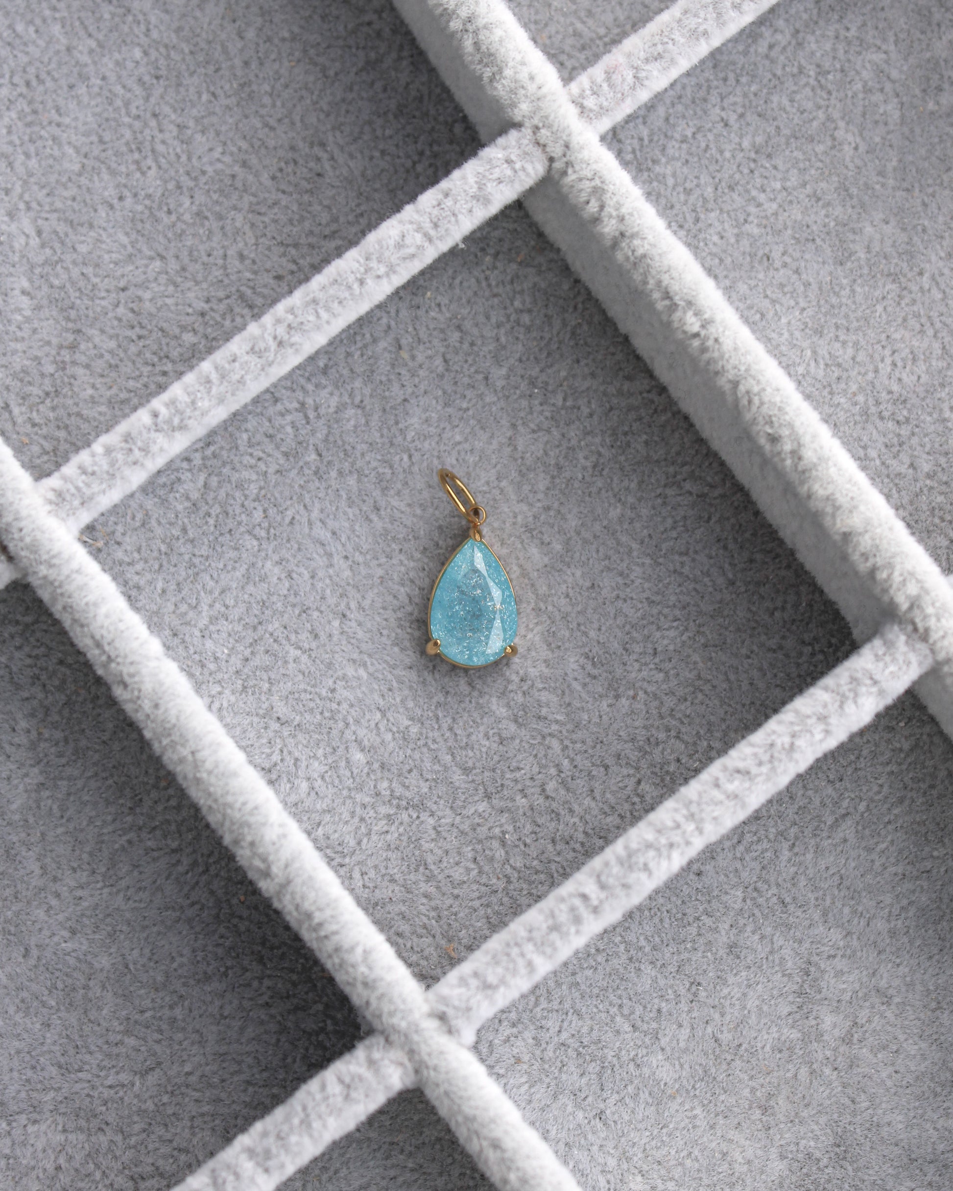 15mm Blue Zircon Teardrop PVD Charm, CH373