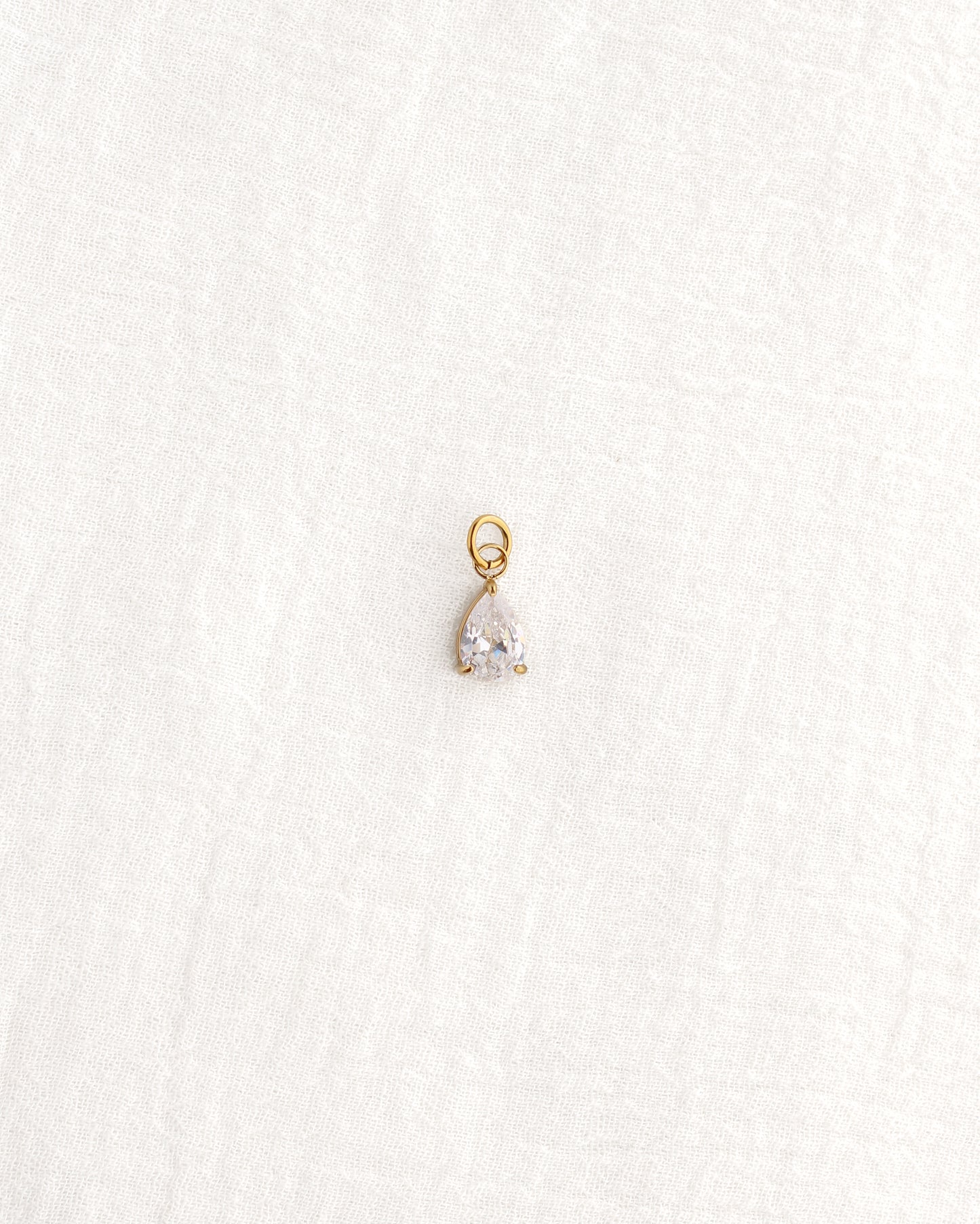 15mm White Zircon Teardrop PVD Charm, CH374