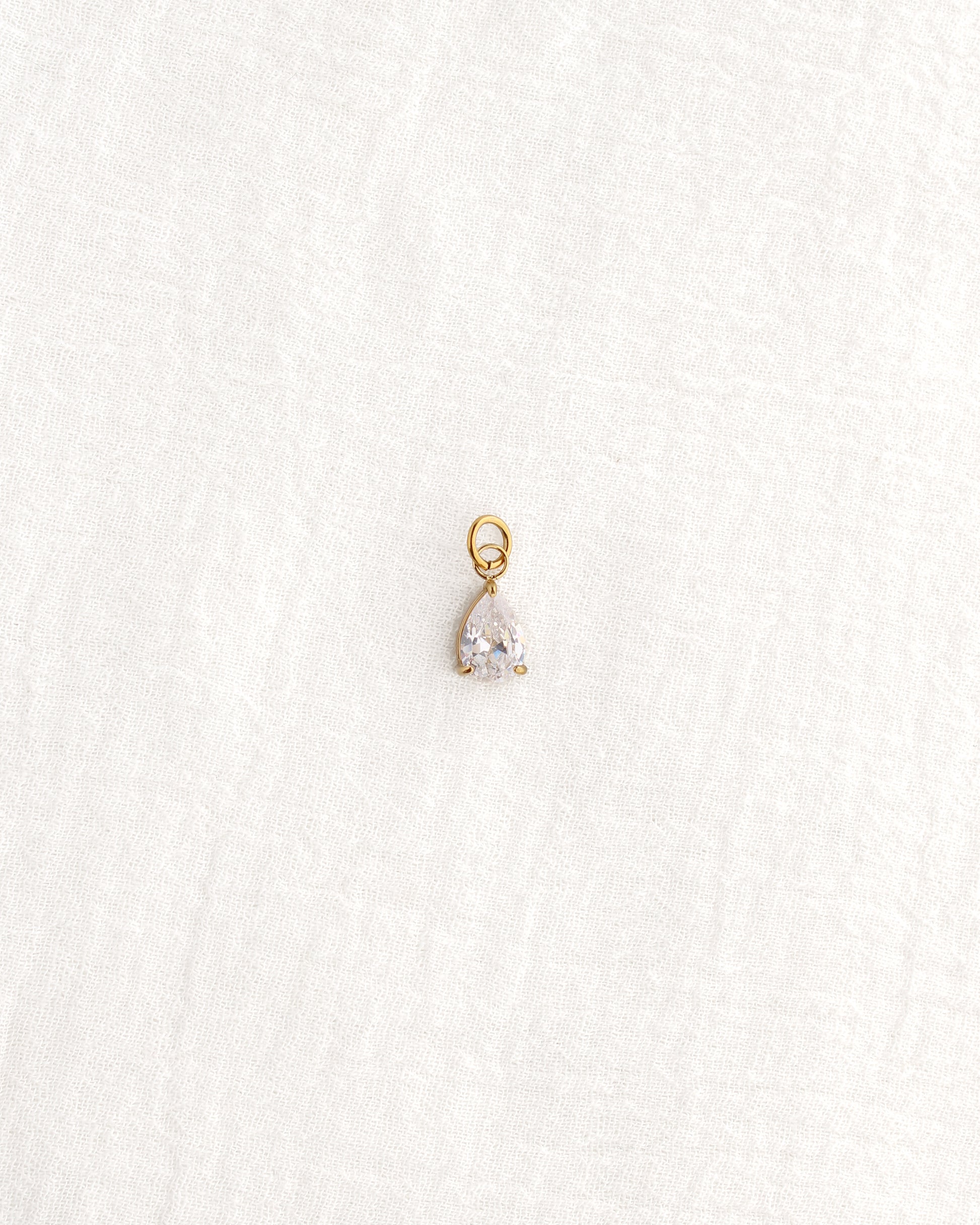 15mm White Zircon Teardrop PVD Charm, CH374