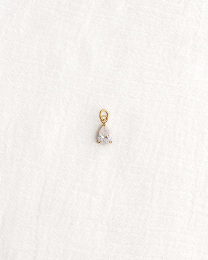 15mm White Zircon Teardrop PVD Charm, CH374