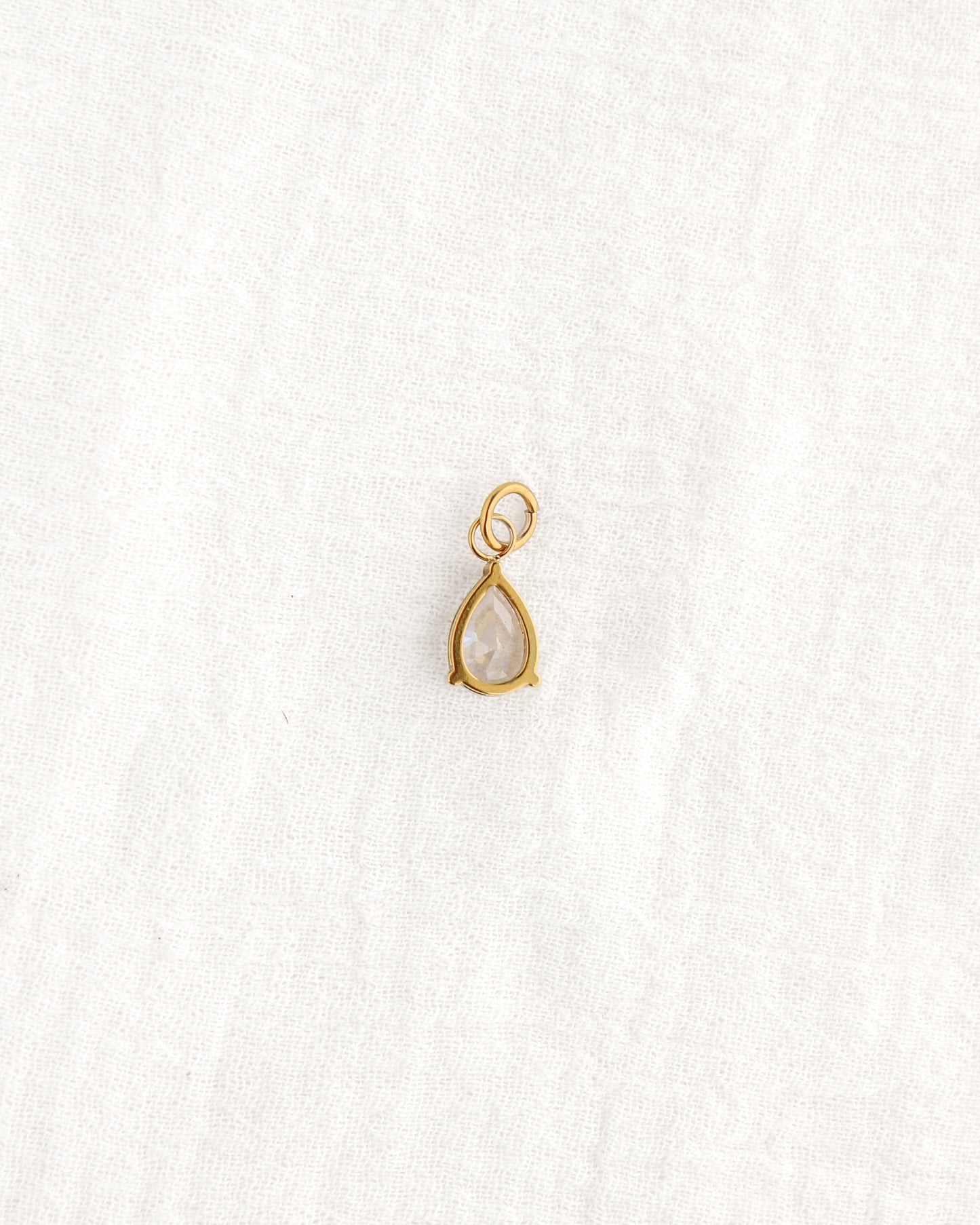 15mm White Zircon Teardrop PVD Charm, CH374