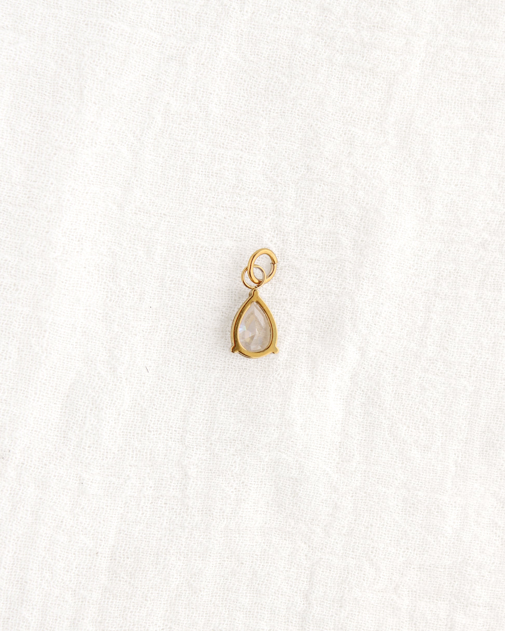 15mm White Zircon Teardrop PVD Charm, CH374
