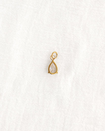 15mm White Zircon Teardrop PVD Charm, CH374