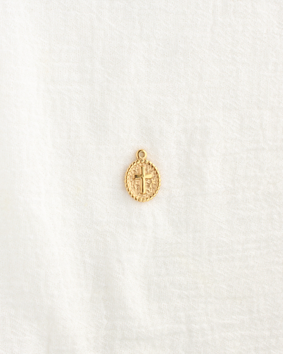 18mm Oval Disc Cross PVD Charm, CH474