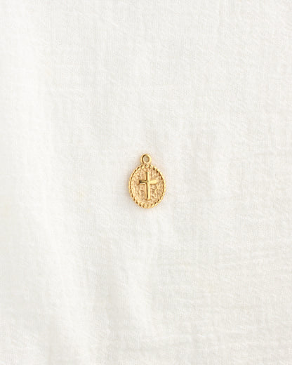 18mm Oval Disc Cross PVD Charm, CH474