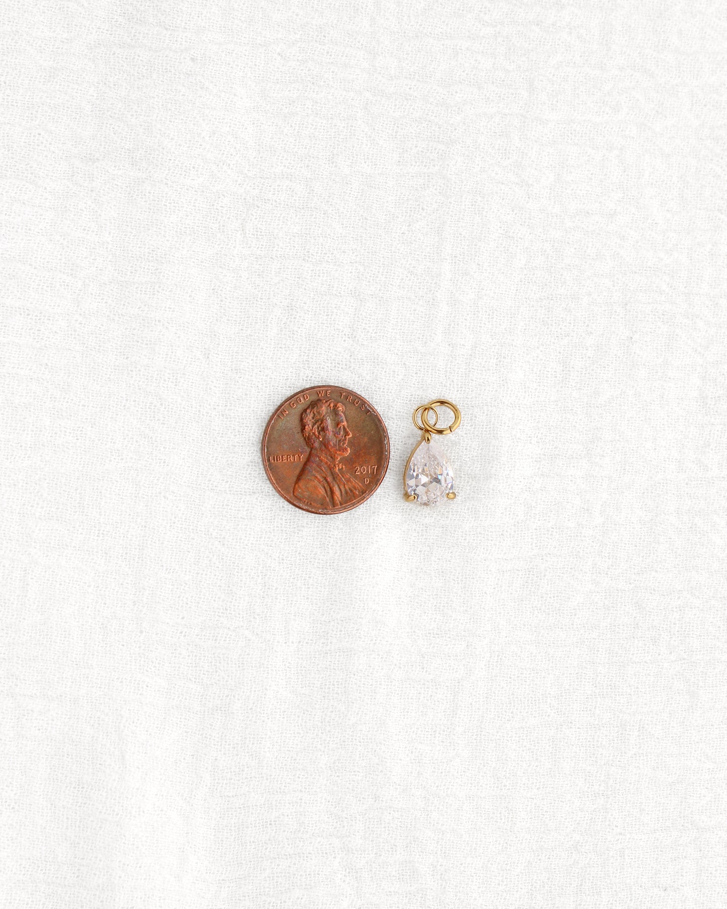 15mm White Zircon Teardrop PVD Charm, CH374