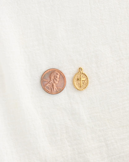 18mm Oval Disc Cross PVD Charm, CH474