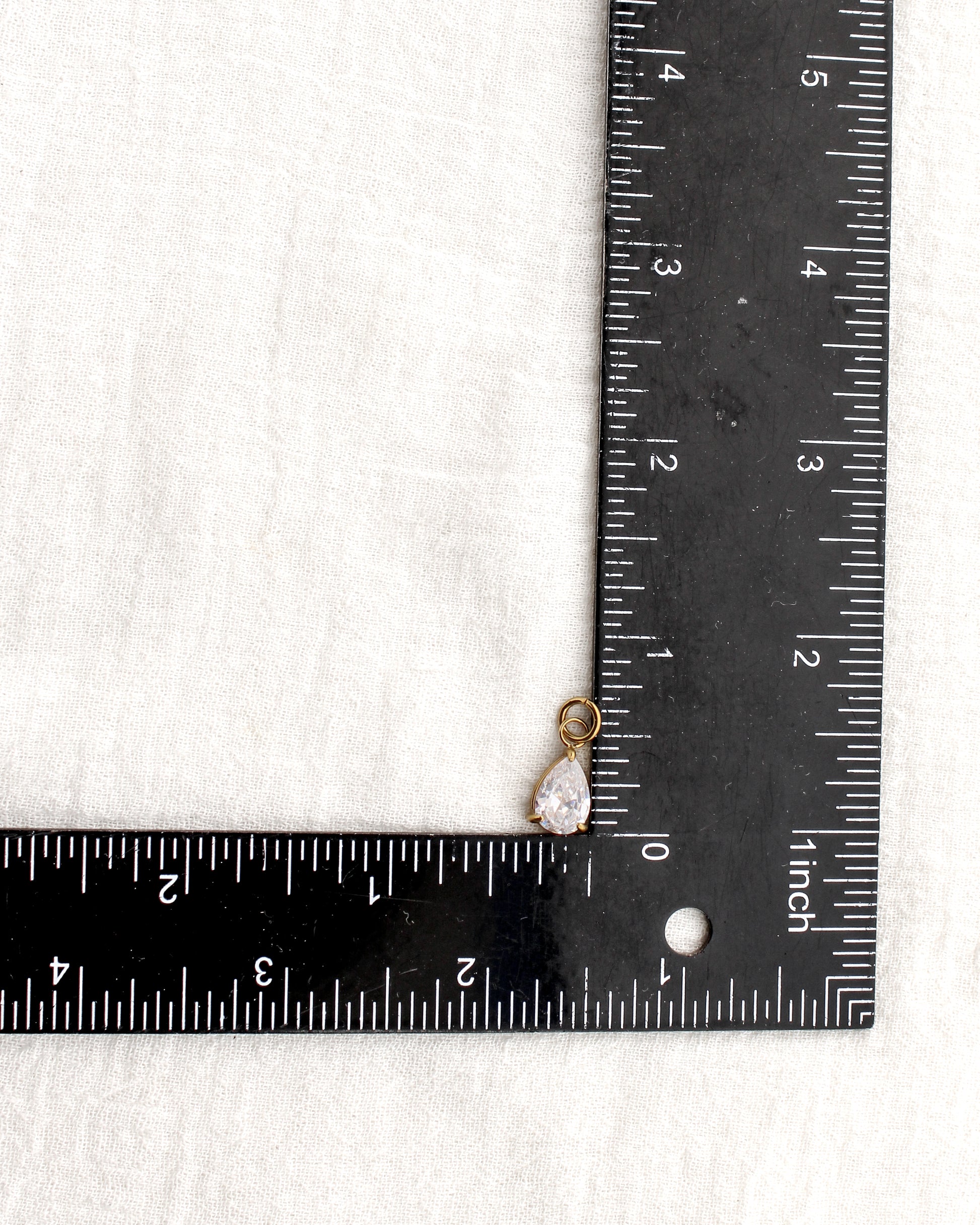 15mm White Zircon Teardrop PVD Charm, CH374