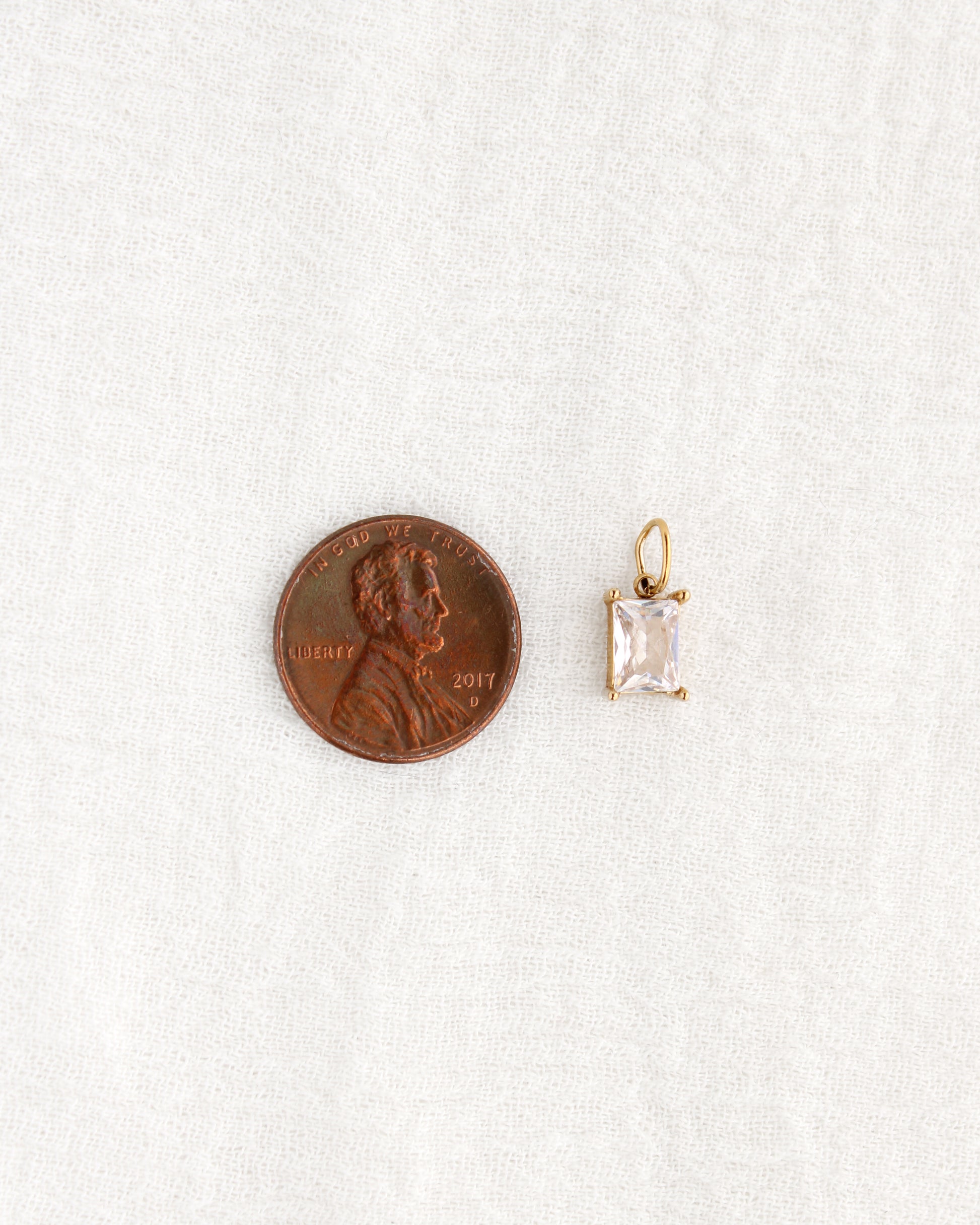 10mm White Zircon Rectangle PVD Charm, CH372