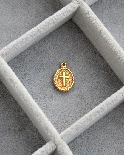 18mm Oval Disc Cross PVD Charm, CH474