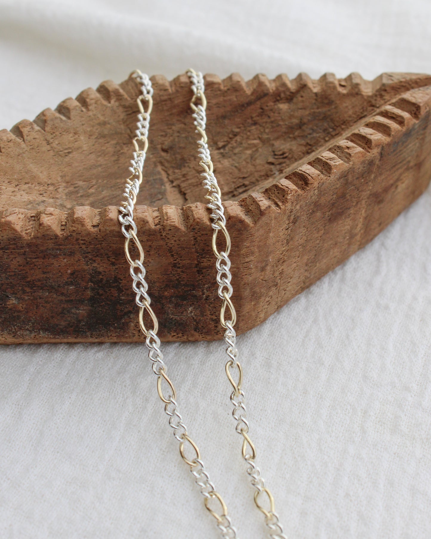 2.6mm Figaro Chain Gold Filled w/ 3 Silver Links, M231