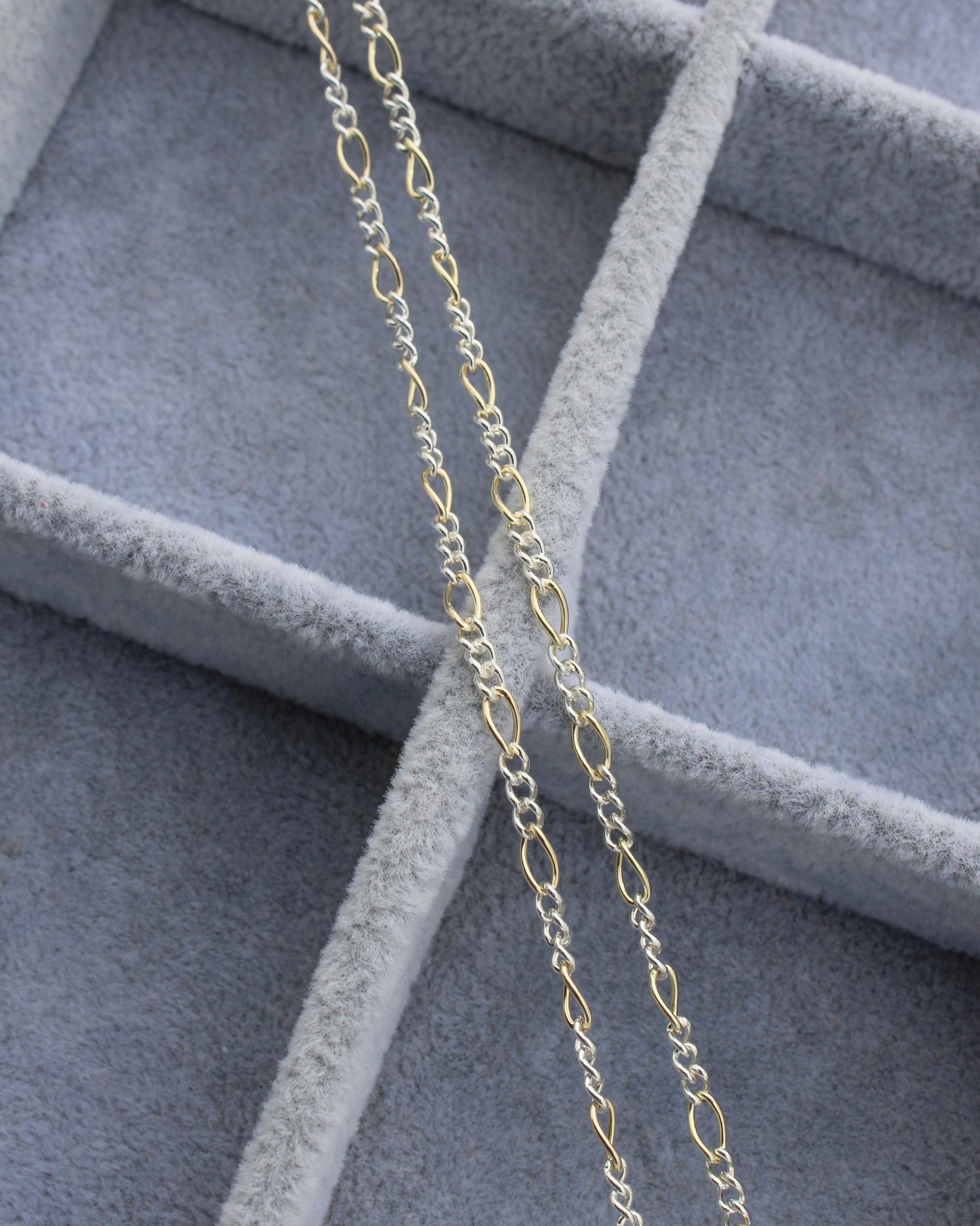 2.6mm Figaro Chain Gold Filled w/ 3 Silver Links, M231