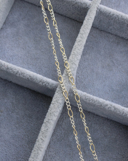 2.6mm Figaro Chain Gold Filled w/ 3 Silver Links, M231