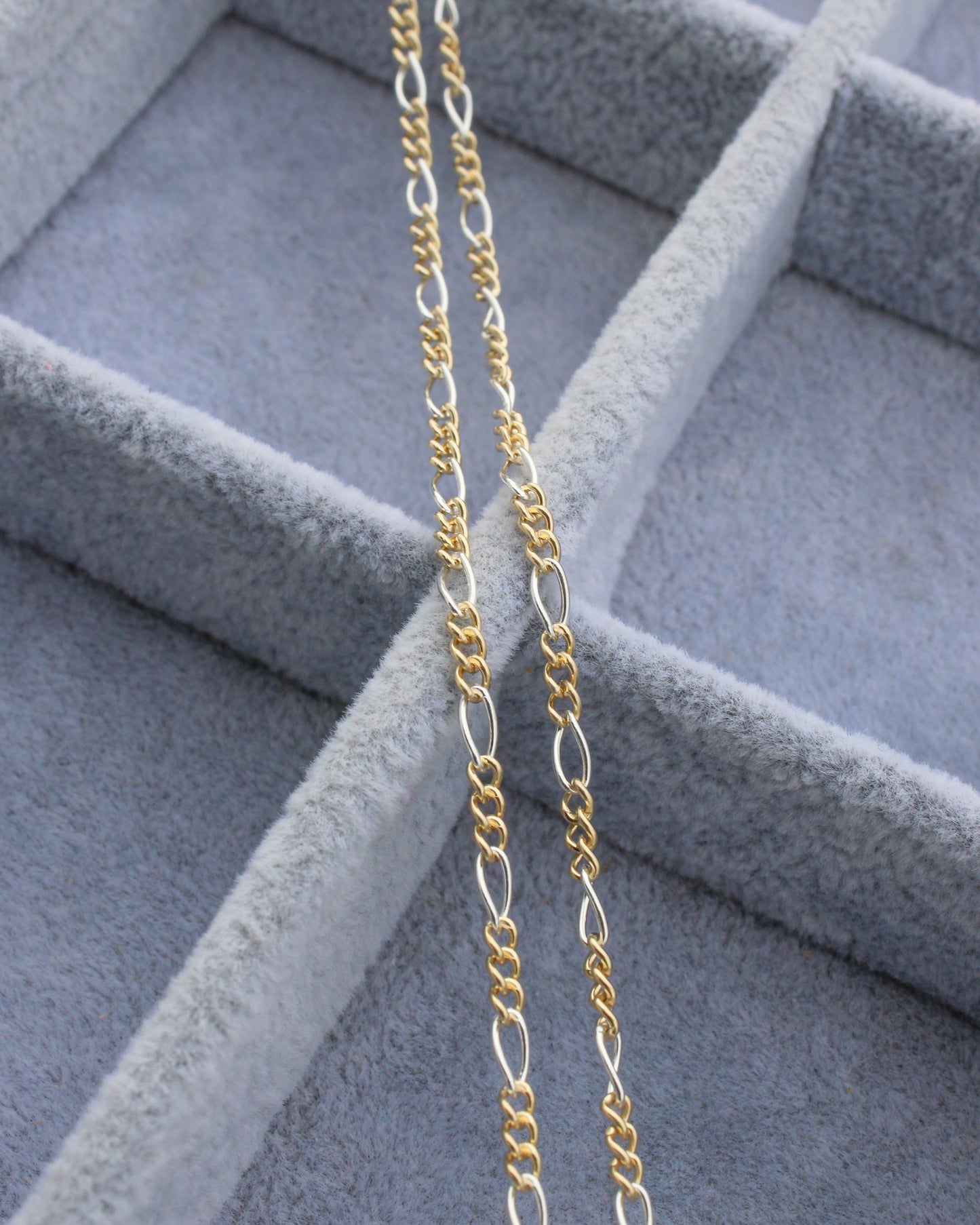 2.3mm Figaro Chain Silver w/ 3 Gold Links, M232