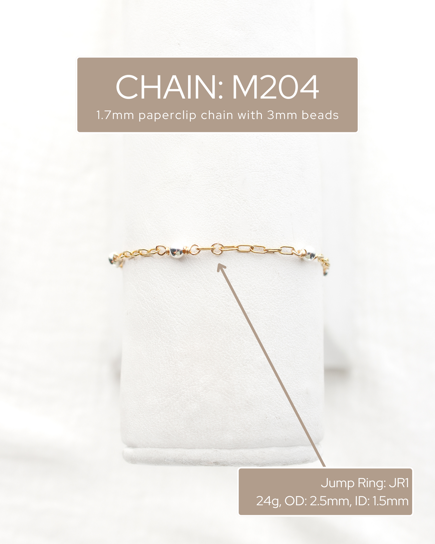 1.7mm Gold Filled Paper Clip Chain with 3mm Beads, Mixed Metal M204