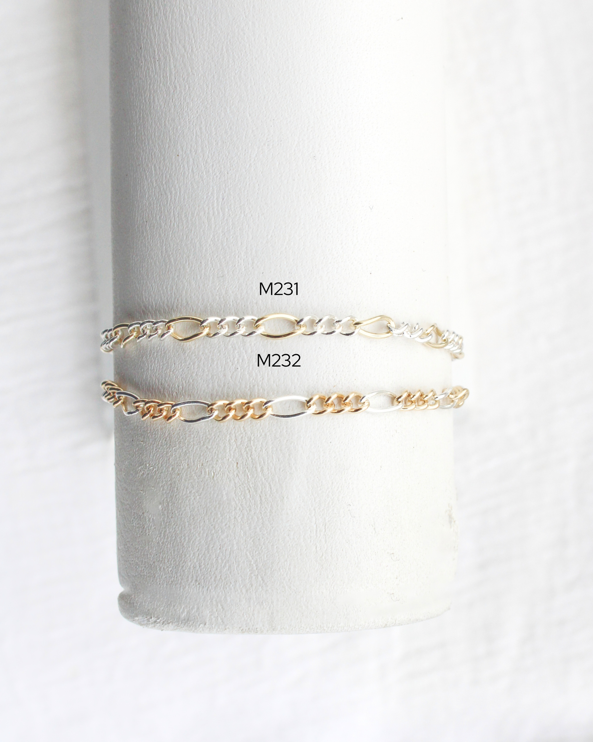 2.6mm Figaro Chain Gold Filled w/ 3 Silver Links, M231