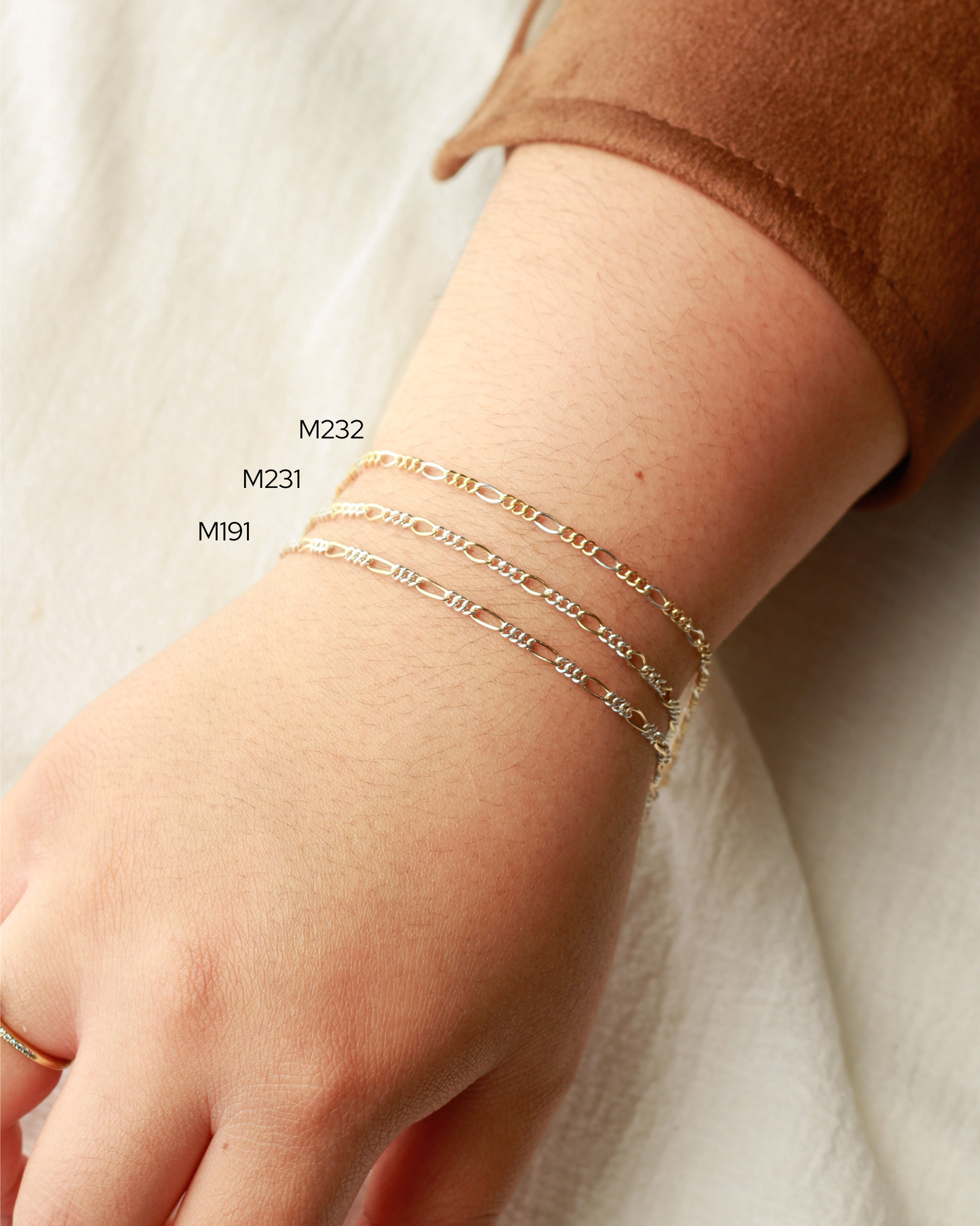 2.3mm Figaro Chain Silver w/ 3 Gold Links, M232