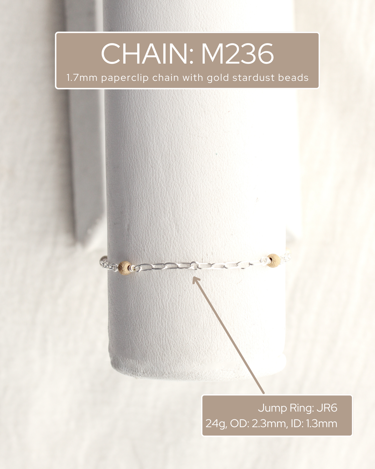 1.7mm Paperclip Chain with Gold Stardust Beads. M236