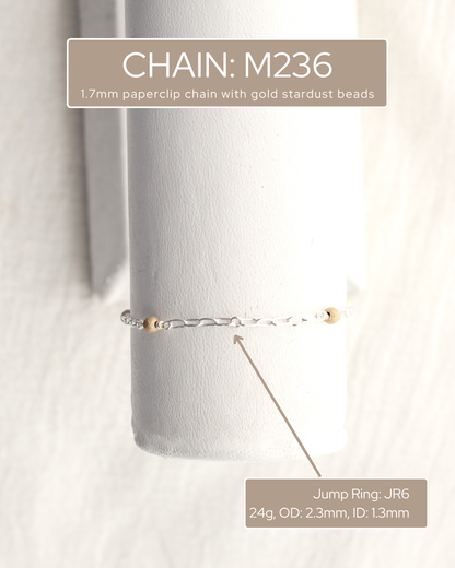 1.7mm Paperclip Chain with Gold Stardust Beads. M236