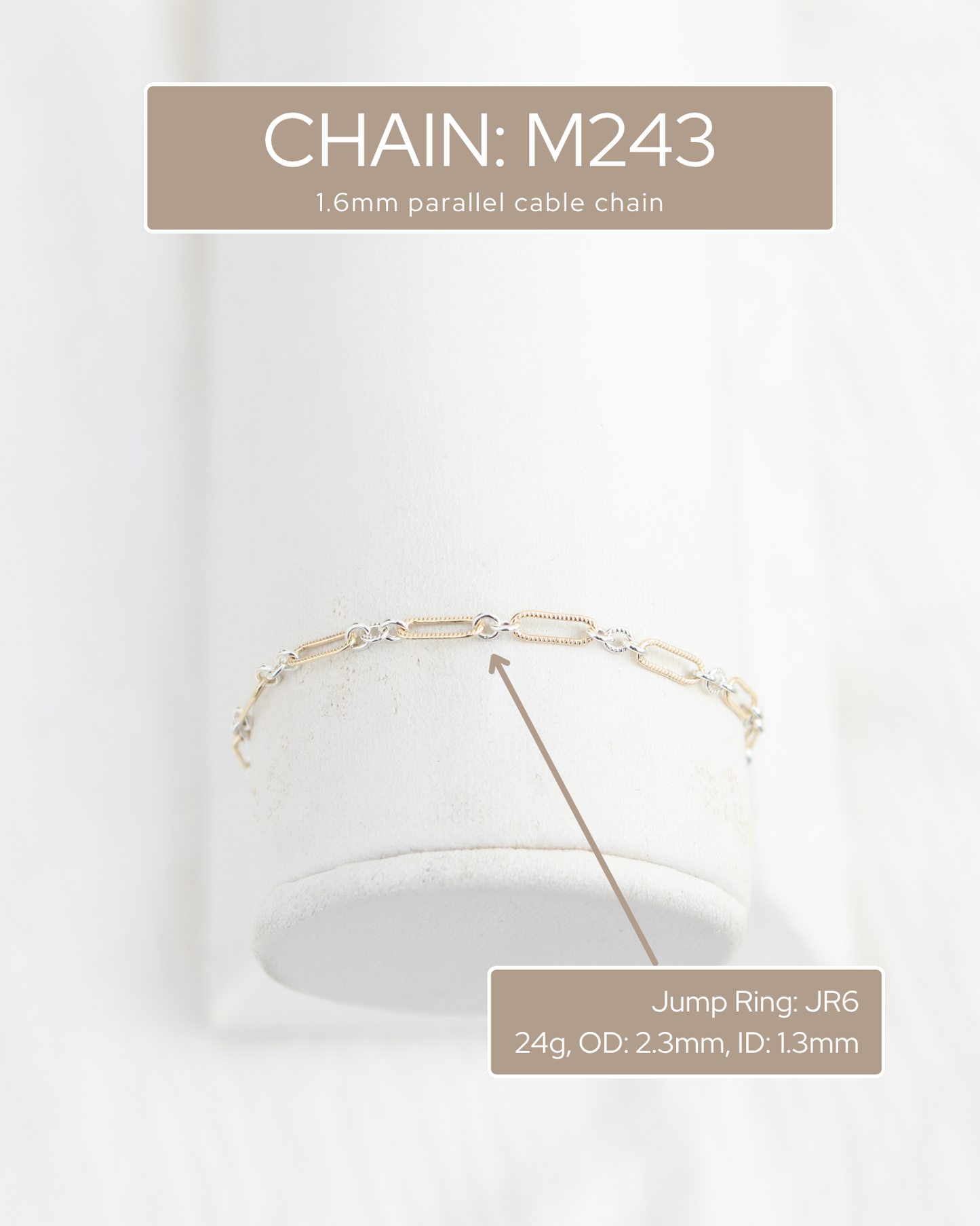 2.3mm Patterned Long and Short 1+3 Mixed Metal Chain, M243