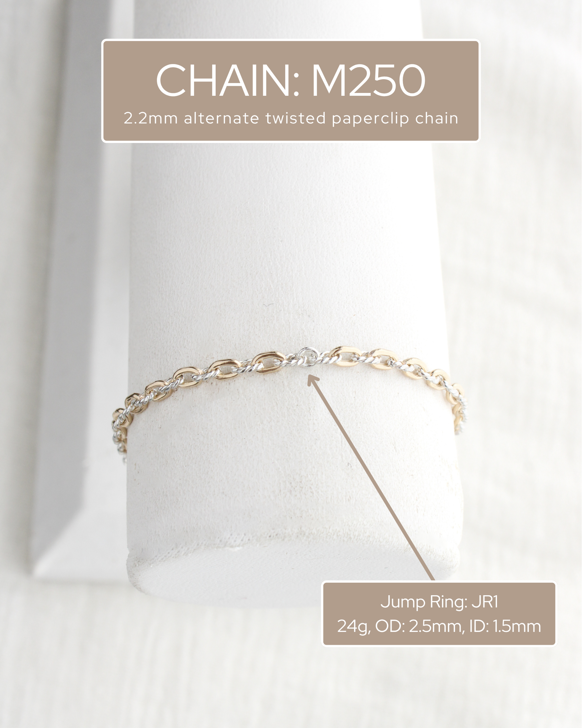 2.2mm Alternate Twisted Mixed Metal Paperclip Chain, M250