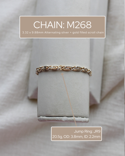 3.3mm Alternating Mixed Metal Scroll Chain, M268