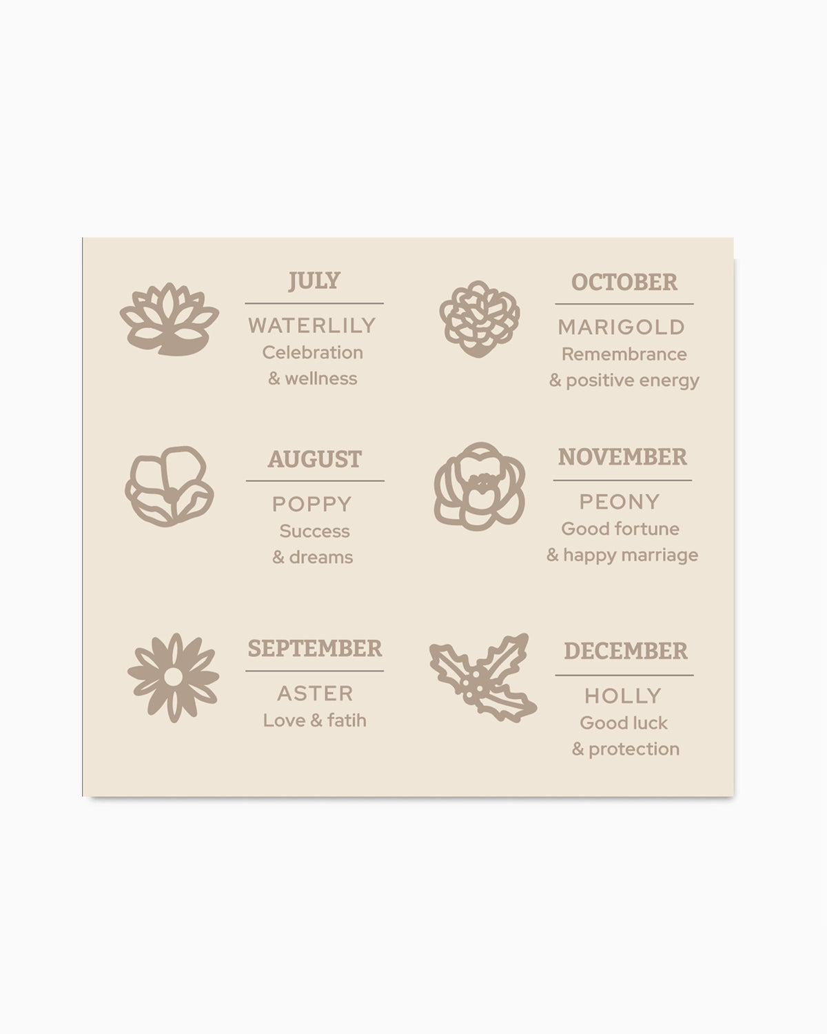 Birth flower Cards for CN403-CN414, MC04