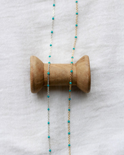 1.1mm Cable Chain with Turqoise Enamel Dot, S107, G107