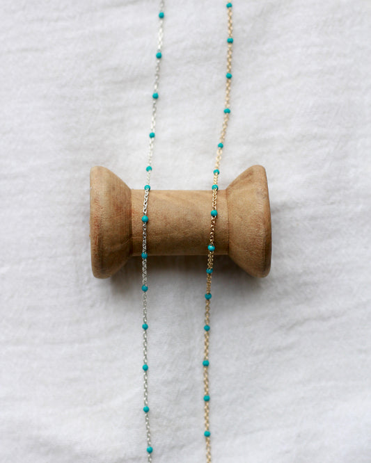 1.1mm Cable Chain with Turqoise Enamel Dot, S107, G107