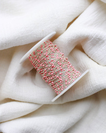 1.1mm Cable Chain with Pink Enamel Dots, S106, G106