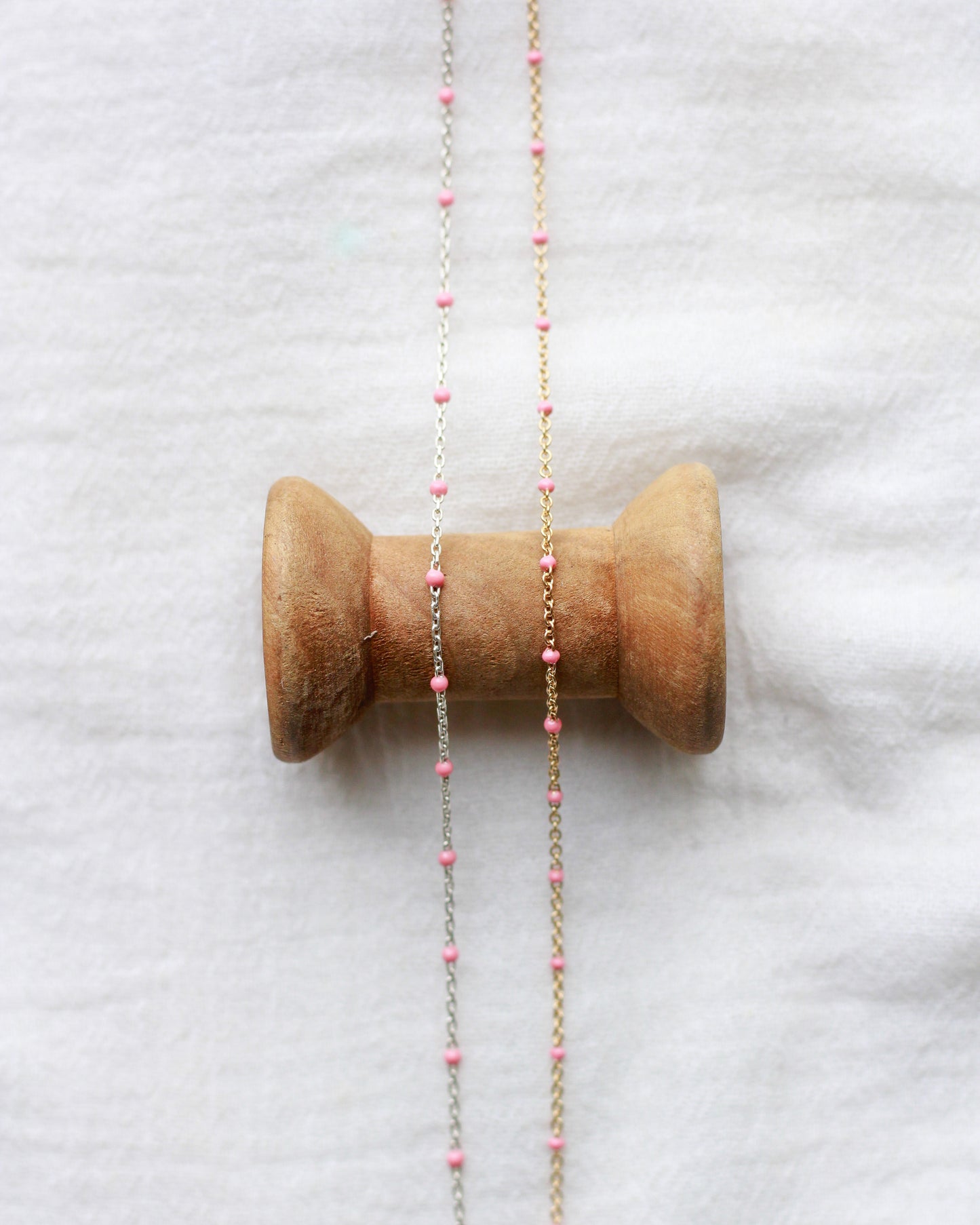 1.1mm Cable Chain with Pink Enamel Dots, S106, G106