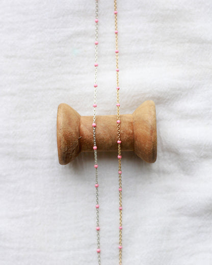 1.1mm Cable Chain with Pink Enamel Dots, S106, G106
