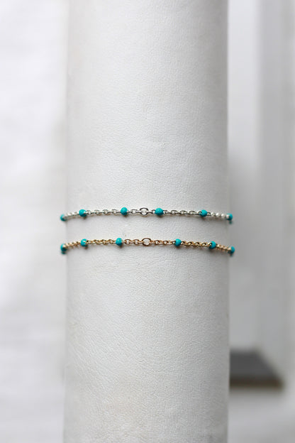1.1mm Cable Chain with Turqoise Enamel Dot, S107, G107