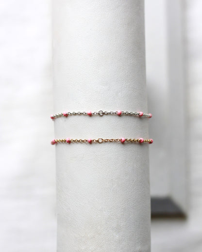 1.1mm Cable Chain with Pink Enamel Dots, S106, G106