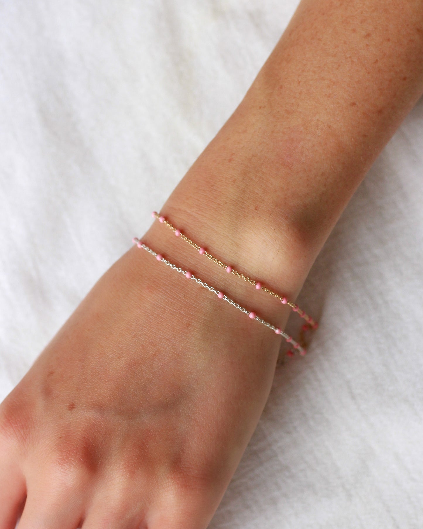 1.1mm Cable Chain with Pink Enamel Dots, S106, G106