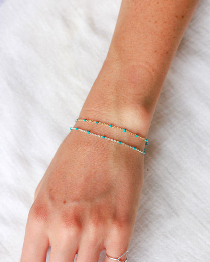 1.1mm Cable Chain with Turqoise Enamel Dot, S107, G107