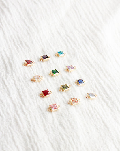 4mm CZ Square Shaped Birthstone Connector, CN307