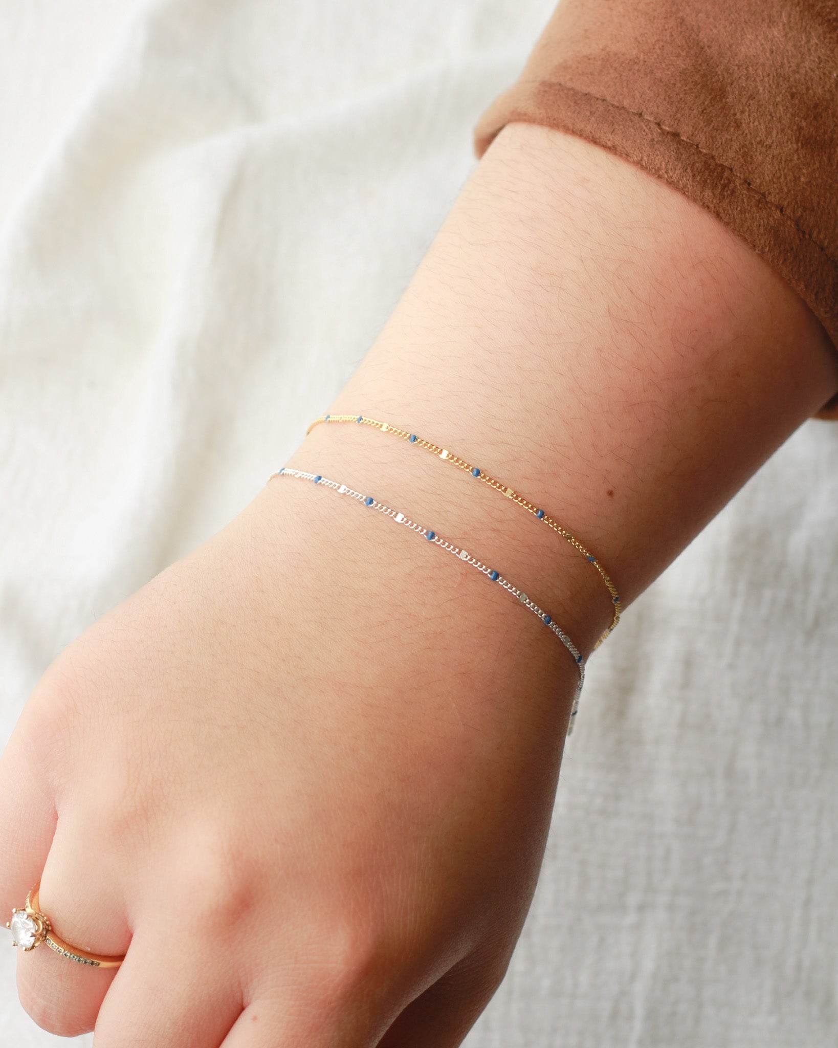 1.2mm Dapped Curb Chain with Blue Enamel Dots, S211, G211