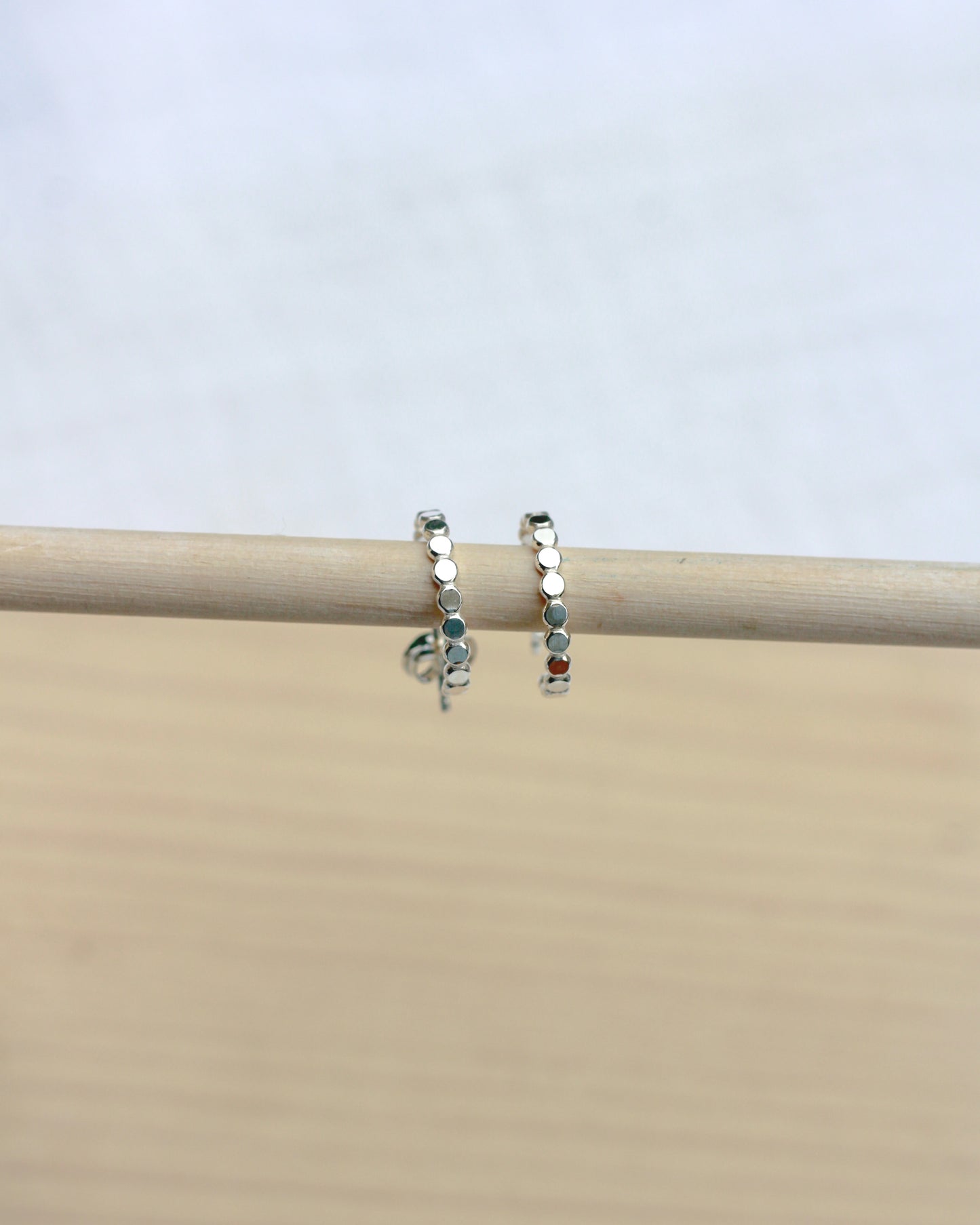Silver Beaded Hoop Earrings, E45