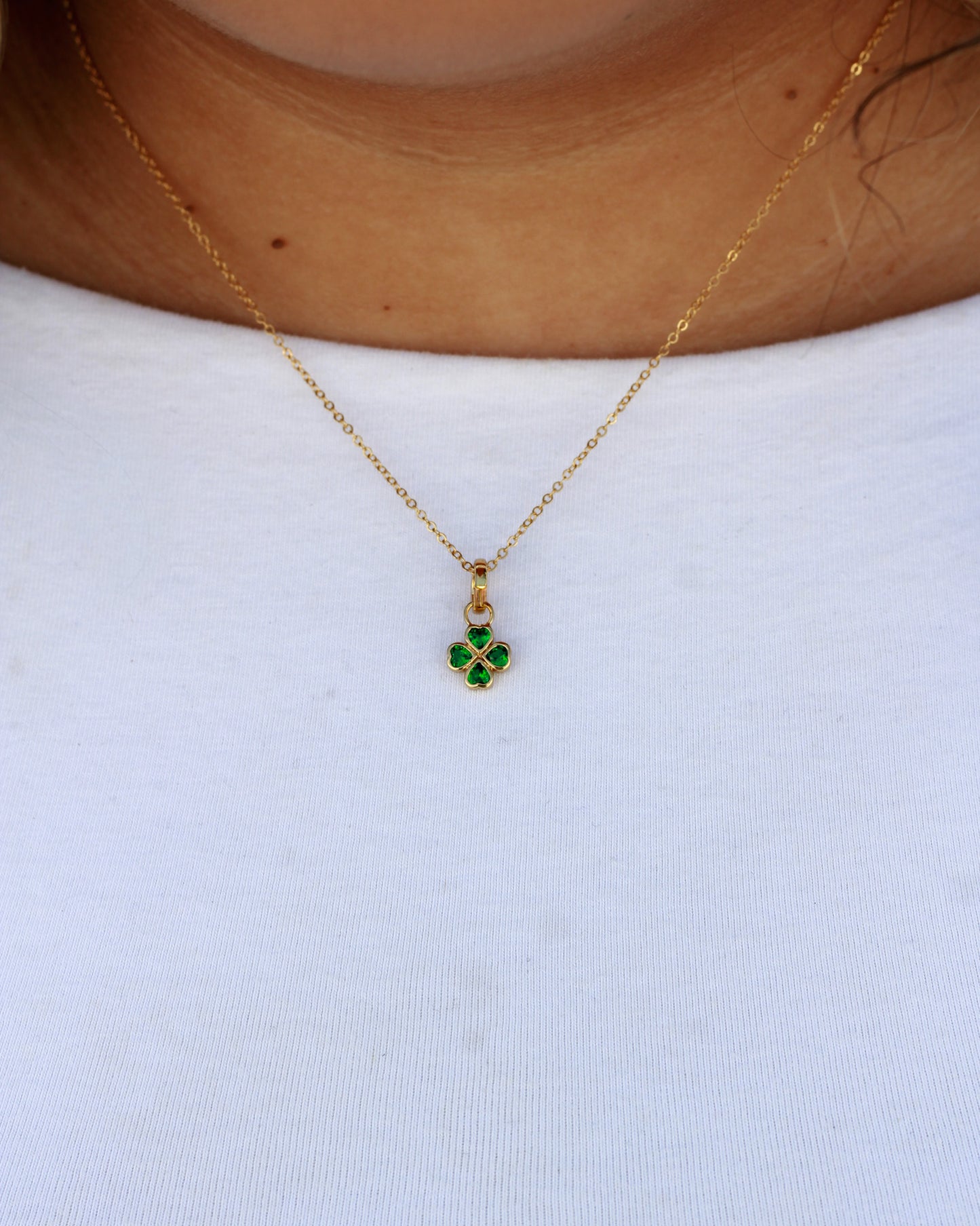 Heart Clover Charm with Emerald Nano Gem, CH294