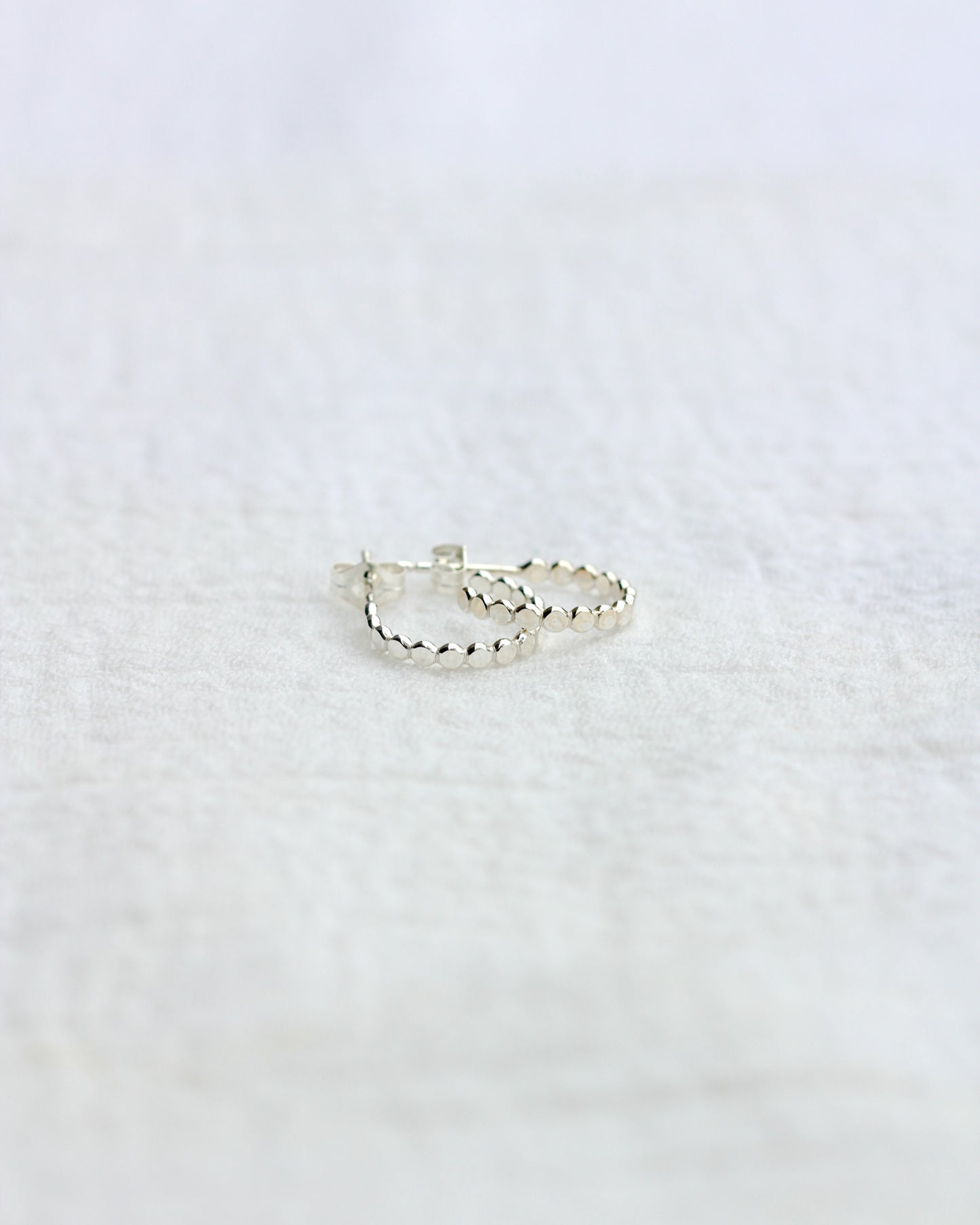 Silver Beaded Hoop Earrings, E45